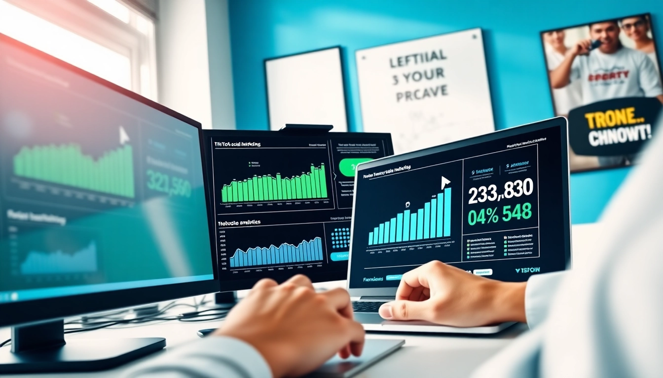 Analyze tiktok smm panel metrics with a vibrant digital marketing workspace.