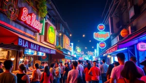 Experience the vibrant Da Nang nightlife 다낭밤문화 with colorful streets and lively crowds at night.