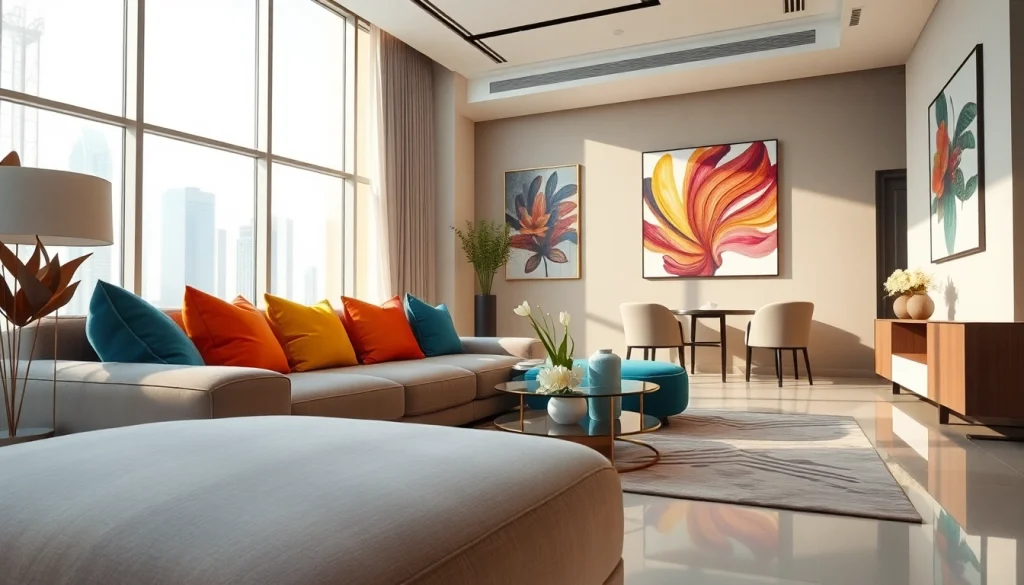 Explore interior design dubai through a stunning luxury apartment living room featuring modern decor.