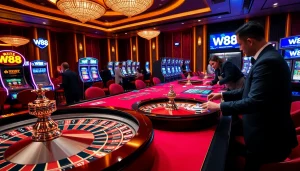 Experience thrilling bets at W88 casino, featuring vibrant gameplay and stunning table layouts.