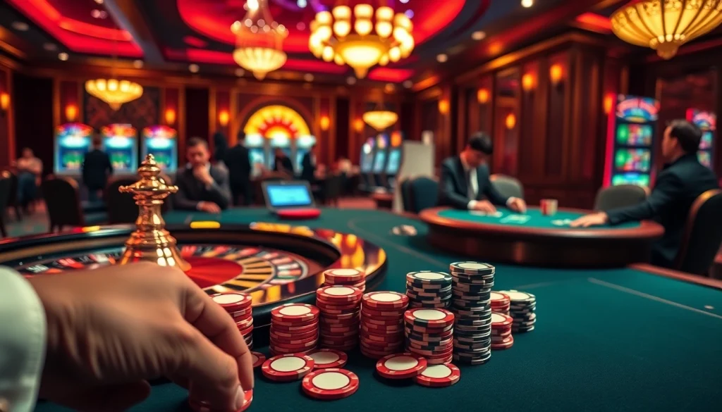 Hoạt động cá cược Bet VIP hấp dẫn với bàn casino sống động và những người chơi sôi nổi.