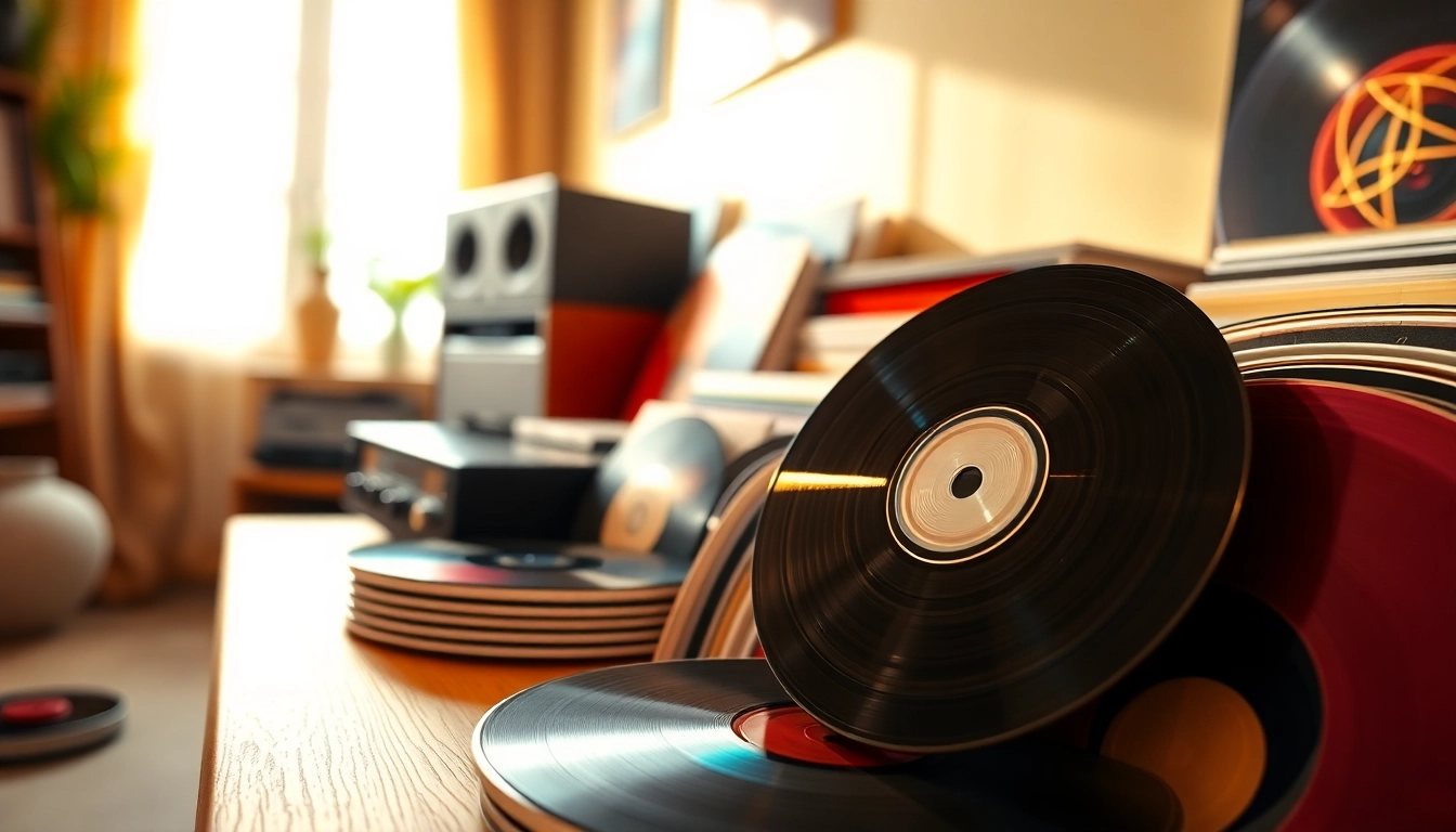 Showcase a curated audio cd collection alongside vibrant vinyl records.