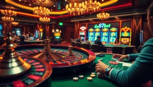 Experience the excitement of gambling at 67bet with a vibrant casino scene featuring engaging games and players.