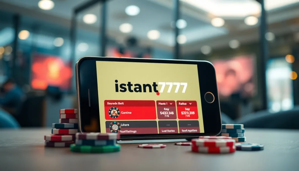 Menggunakan aplikasi istana777 bet pada smartphone dengan elemen permainan di sekitar.
