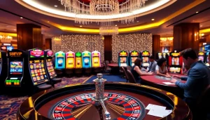 Experience the excitement at S88VIP casino, featuring vibrant gaming tables and slot machines.