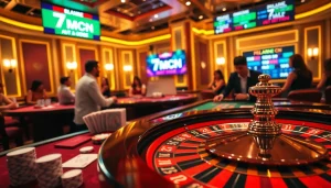 Engage with 7mcn live odds and excitement at a casino roulette table with intense gameplay.