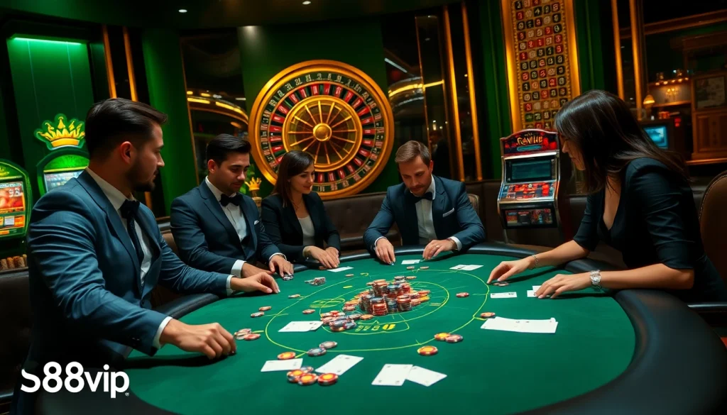 Players experience excitement at the s88vip casino poker table during a thrilling card game.