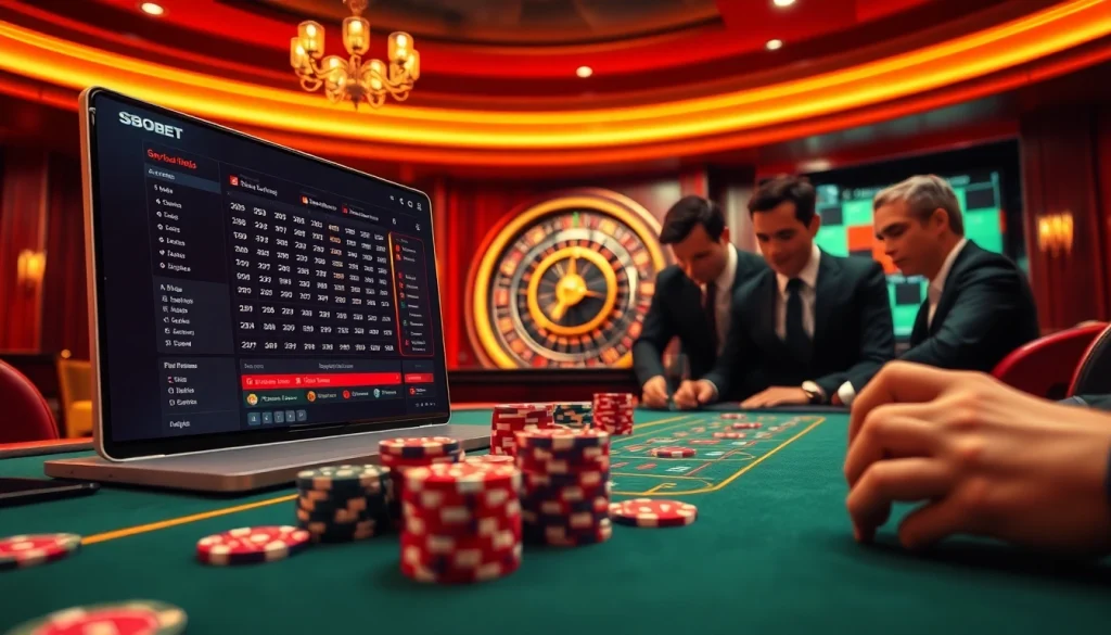 Sbobet betting interface showcasing thrilling odds in a luxurious casino setting.