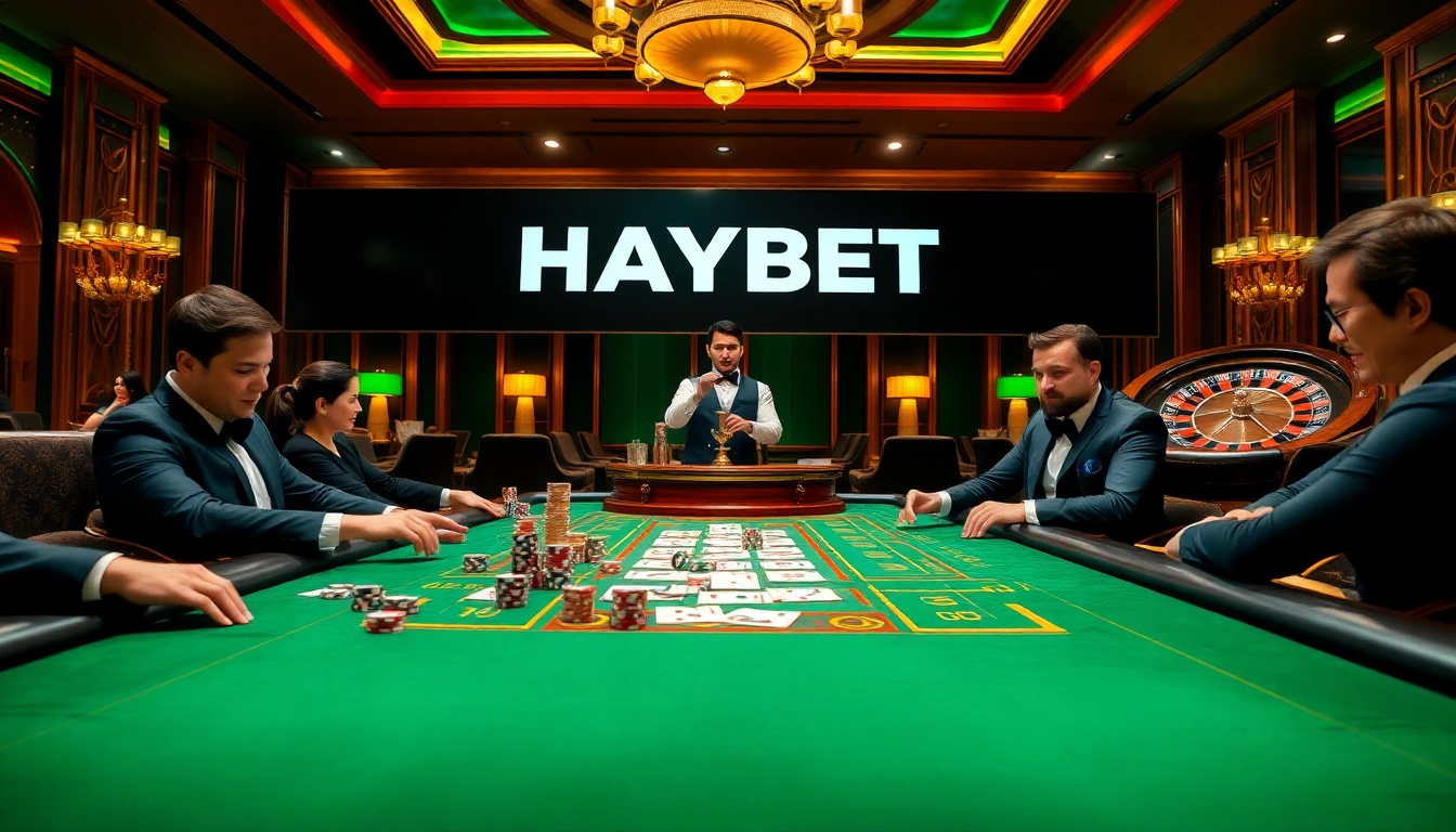 HAYBET highlights an exciting casino atmosphere with players engaged at a high-stakes table.