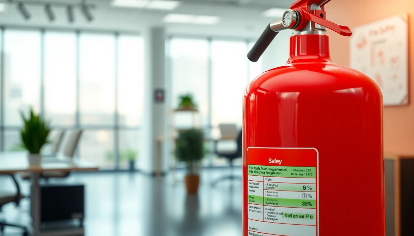 Ensure safety with a pass fire extinguisher prominently placed in a modern office.