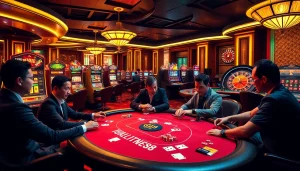 Players strategizing at a luxury poker table in GG 88 casino environment.