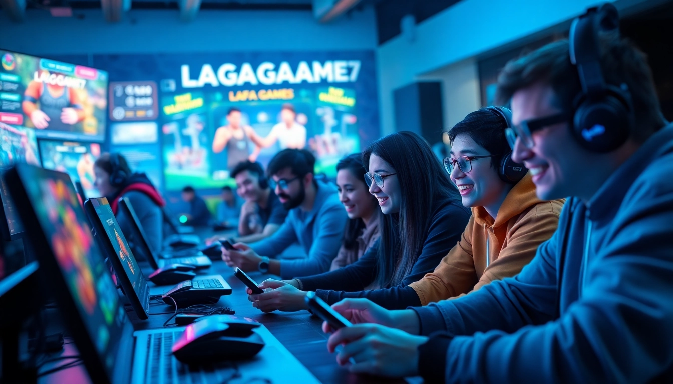 LAGAGAME77 online gaming scene showing diverse players and vibrant digital graphics.