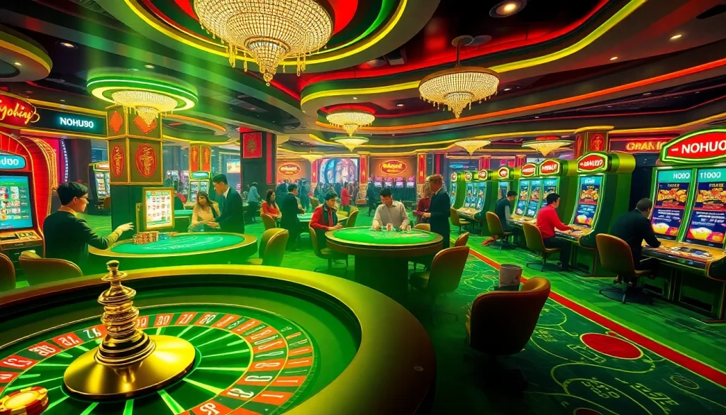 Noh90 casino players strategizing at a roulette table with vibrant colors