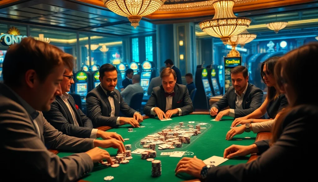 Experience the thrill of lương sơn tv live with players engaging at a luxurious casino table.