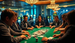 Experience the thrill of lương sơn tv live with players engaging at a luxurious casino table.