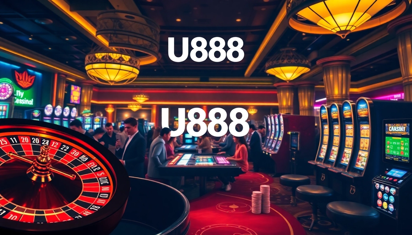Experience the thrill of betting with U888 casino excitement featuring poker chips and roulette.