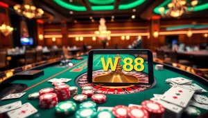 Experience excitement with WW88 as players engage at a luxurious casino table filled with action.
