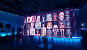 AI NSFW image generation interface showcasing interactive digital art in a modern tech studio.