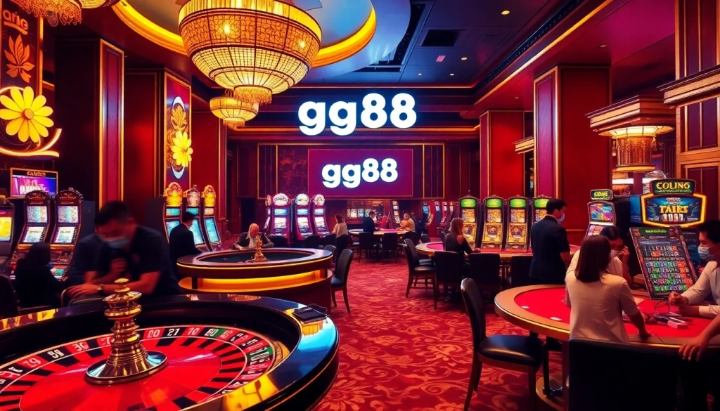 Play thrilling casino games at gg88 with luxurious tables, slot machines, and eager participants.