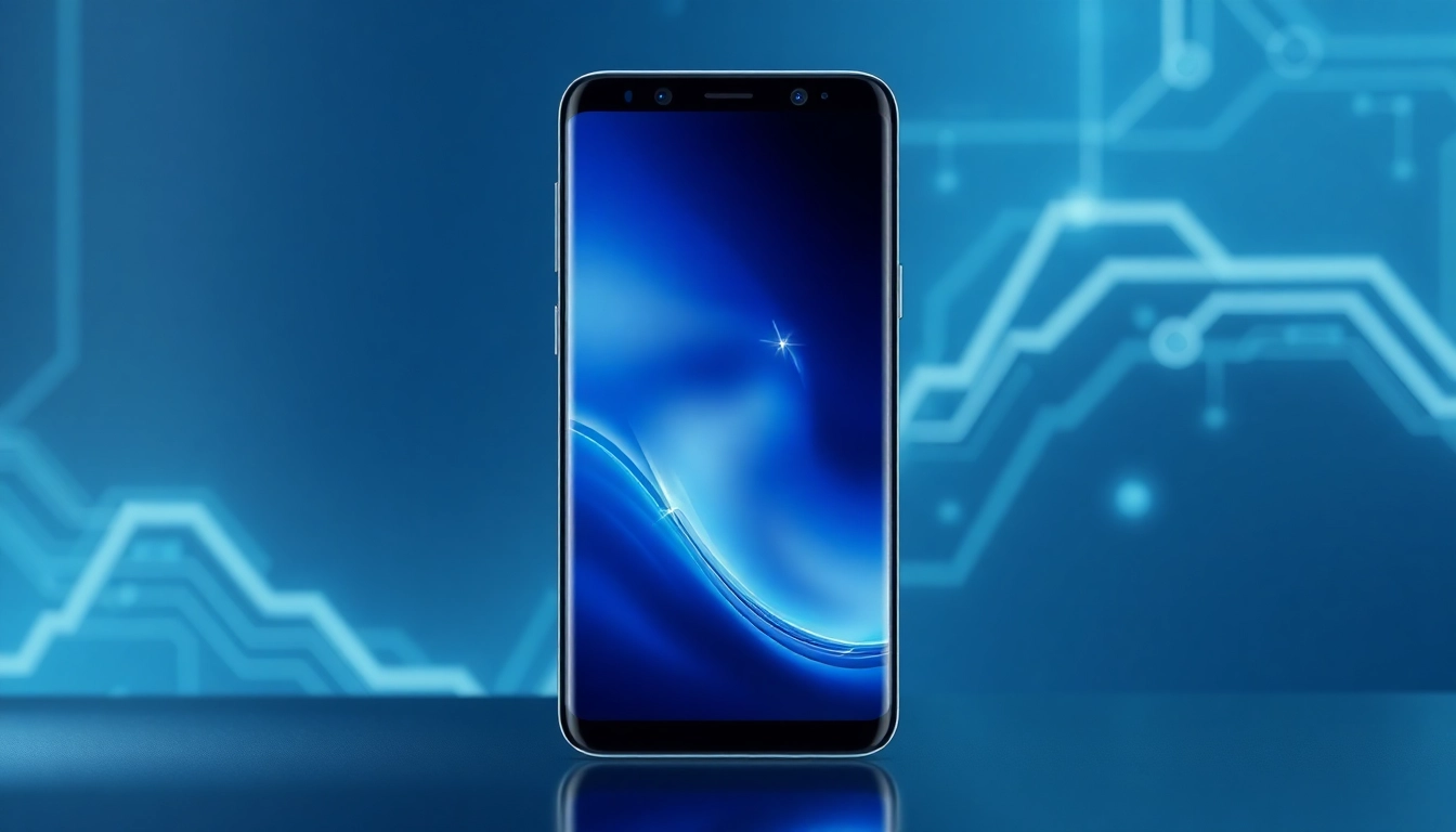 Samsung Galaxy S8 showcasing sleek design and edge-to-edge display in a modern tech setting.