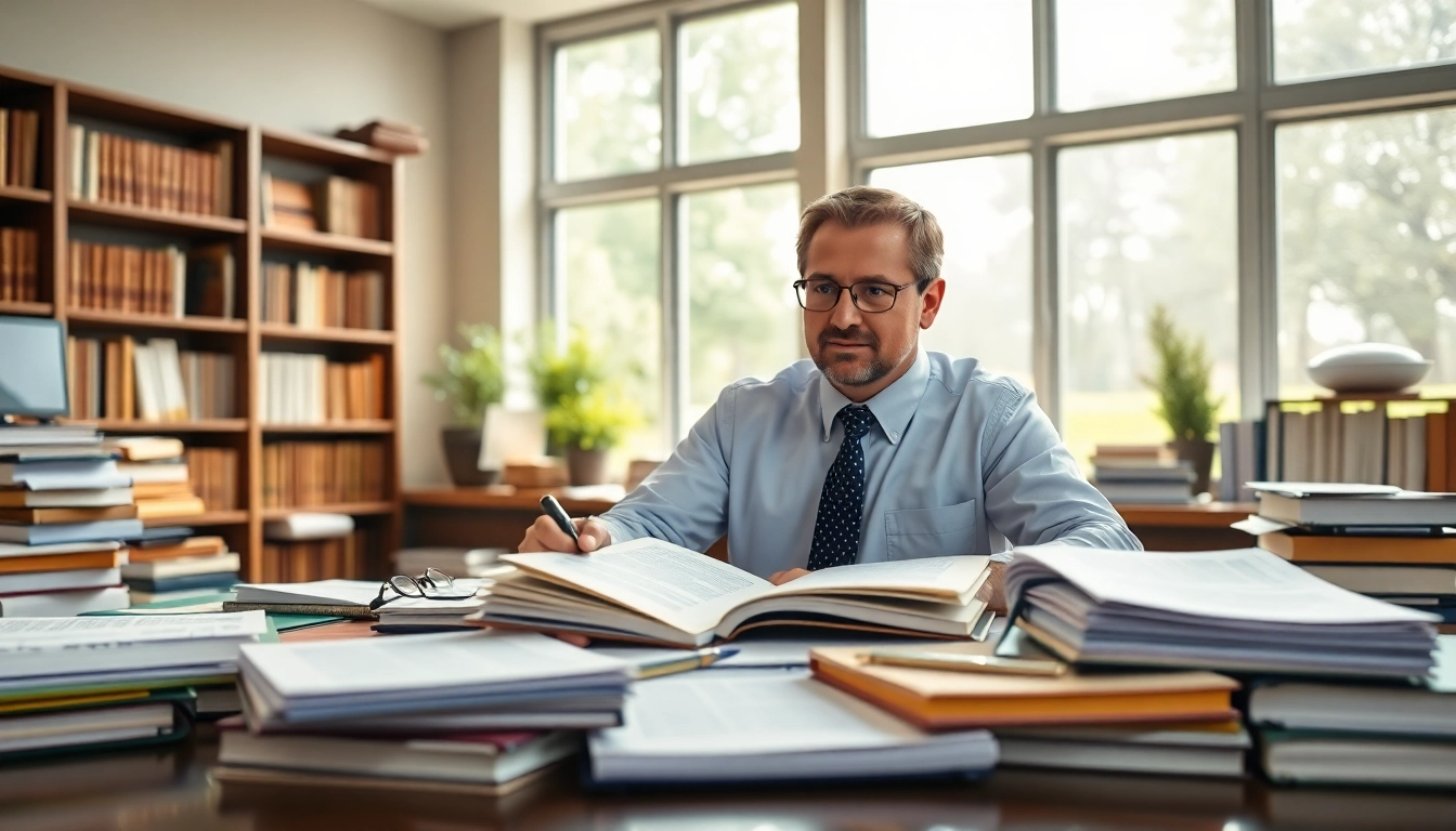 Attorney specializing in agricultural law consulting in a bright office.