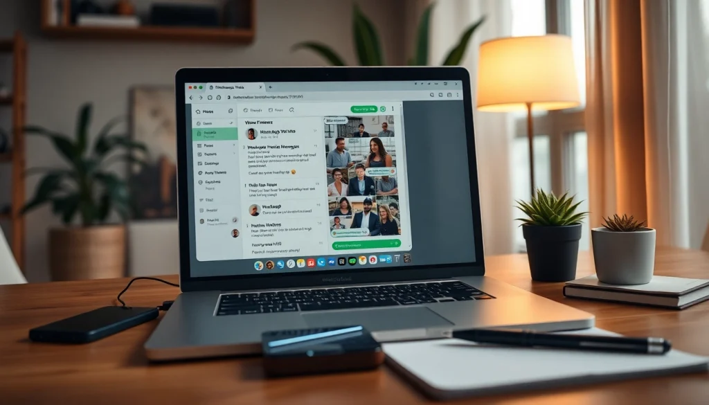 在现代工作区的一台笔记本电脑上显示的 WhatsApp Web 界面。