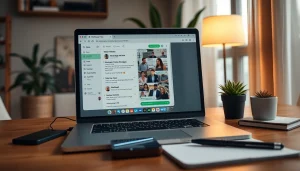 在现代工作区的一台笔记本电脑上显示的 WhatsApp Web 界面。