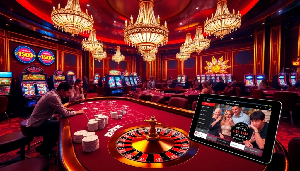 Experience the excitement of J88 with players engaging at a vibrant casino table in a luxurious setting.
