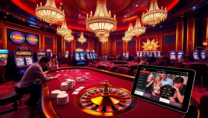 Experience the excitement of J88 with players engaging at a vibrant casino table in a luxurious setting.