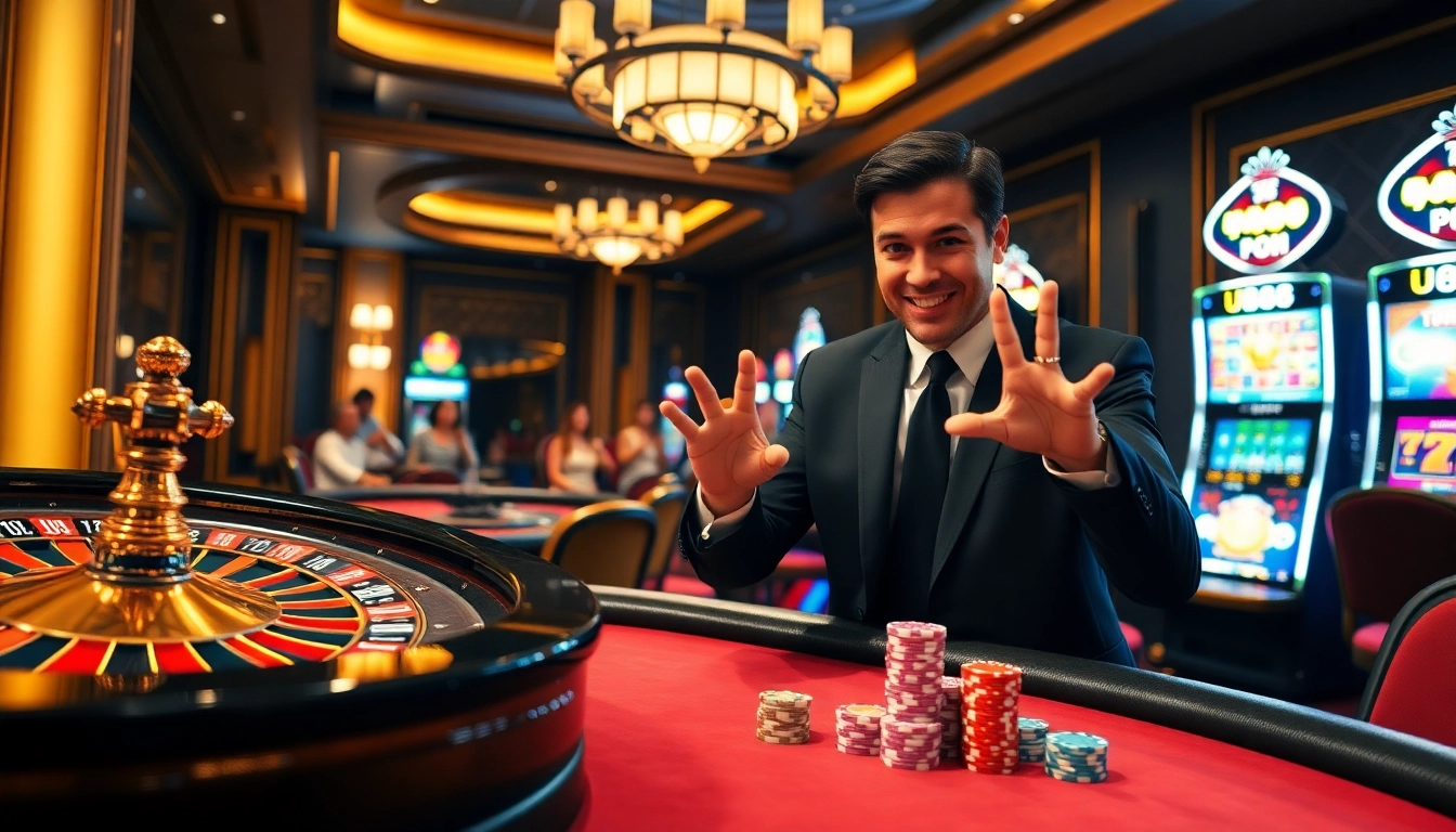 U888 poker table action with vibrant chips and dealer in elegant casino setting.