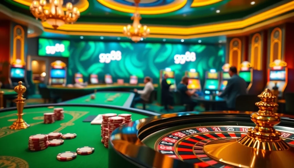 Experience the excitement of gambling at gg88 with luxurious casino tables and vibrant gaming atmosphere.