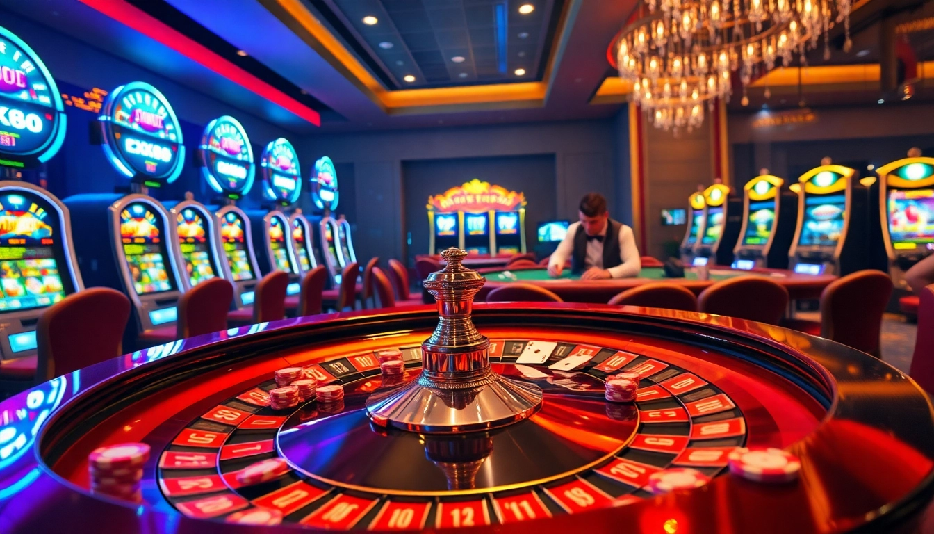 Players enjoy a thrilling round at the luxurious xx88 casino, showcasing roulette and poker excitement.