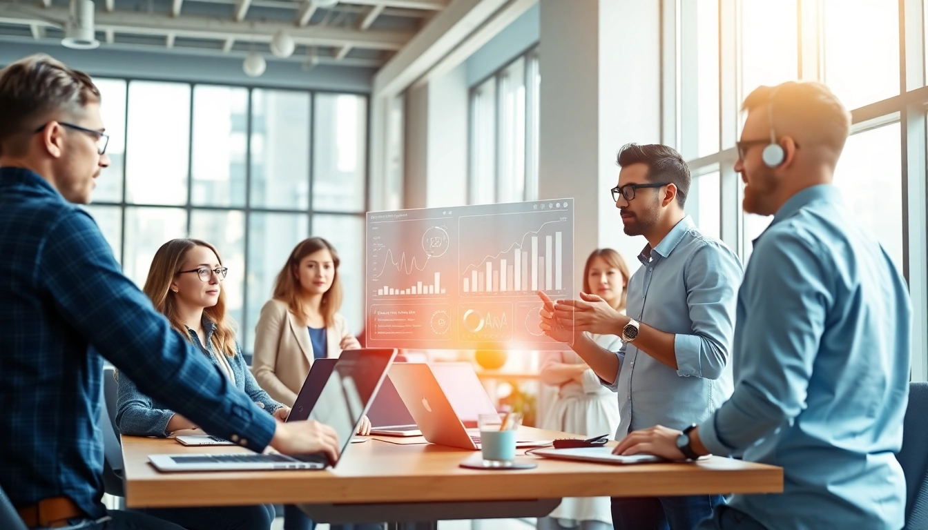 AI Employee collaborating in a vibrant office setting with diverse colleagues