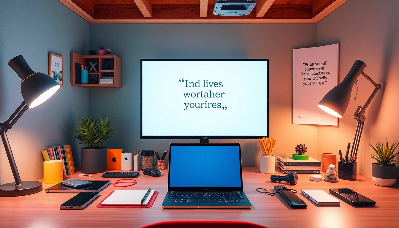 Creative MMOO workspace showcasing stylish gadgets and accessories, inspiring innovation and personalization.