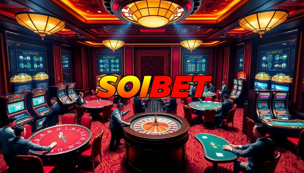 Players enjoying games at SOIBET casino, showcasing vibrant betting tables and excitement.