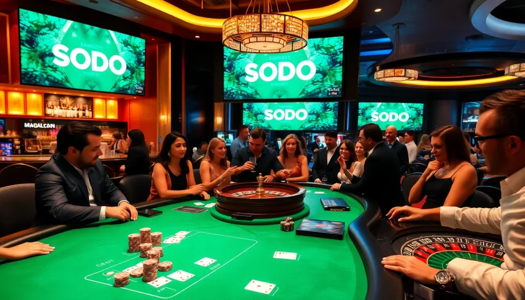 SODO gaming table with vibrant chips and cards creating an inviting casino atmosphere.