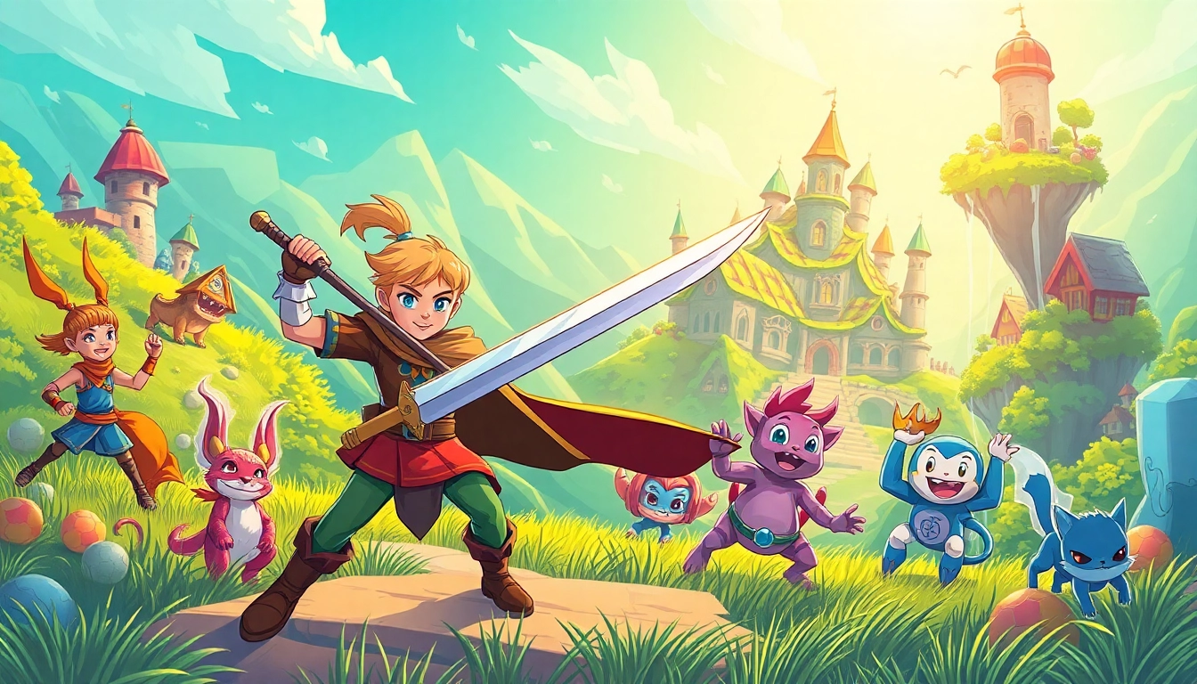 뉴토끼에서 환상적인 웹툰 장면을 탐험하는 캐릭터들이 활발히 활동하는 모습.