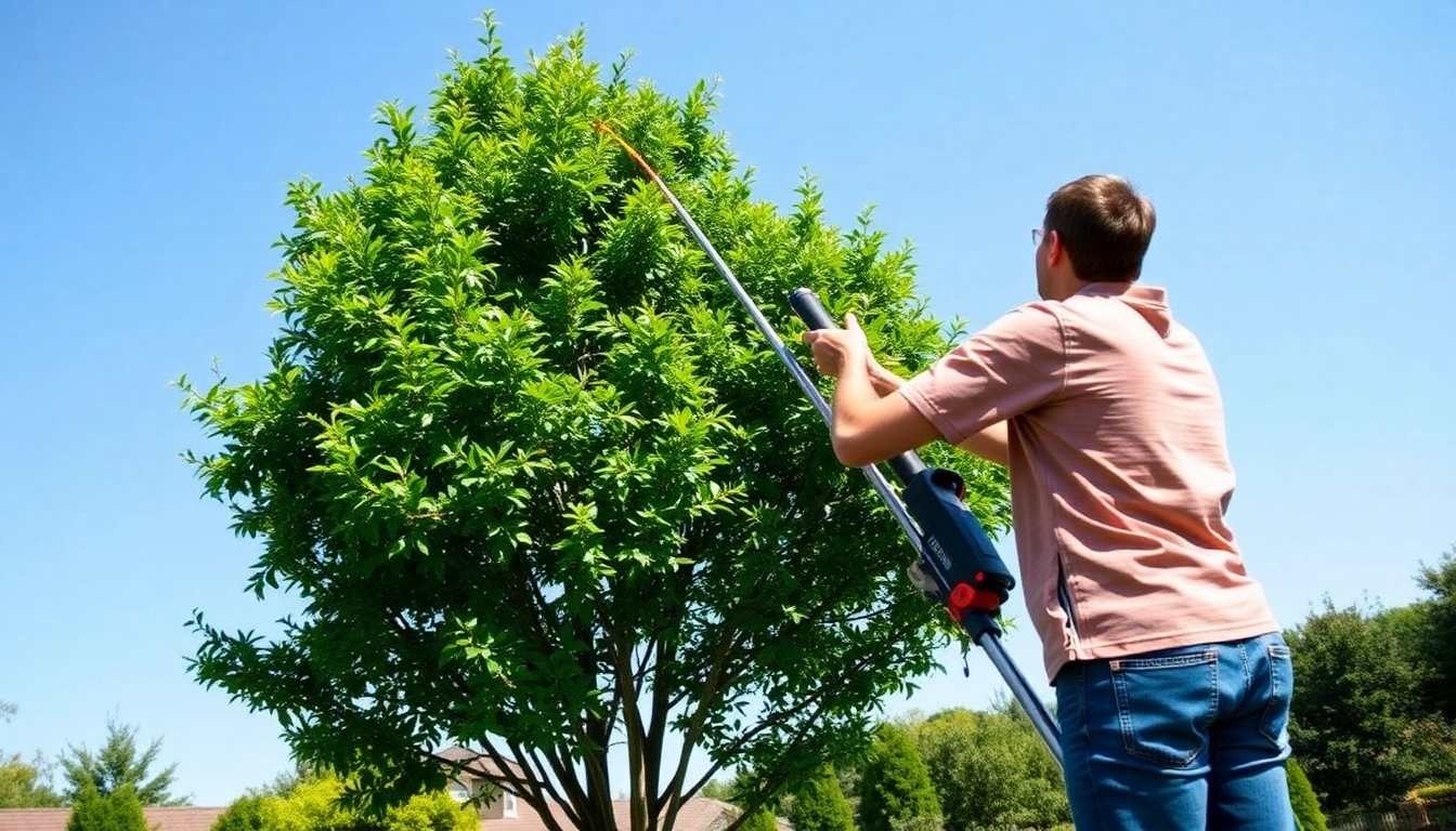 Using the best electric pole saw for efficient tree trimming in a backyard.