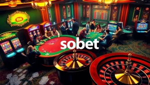 Experience thrilling sbobet sports betting action at a luxurious casino with vibrant games and eager players.