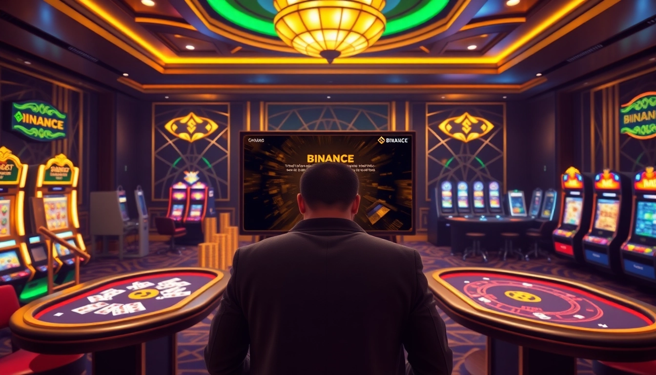 Engage in 바이낸스 회원가입 while enjoying a luxurious online gaming experience with casino tables and vibrant interfaces.