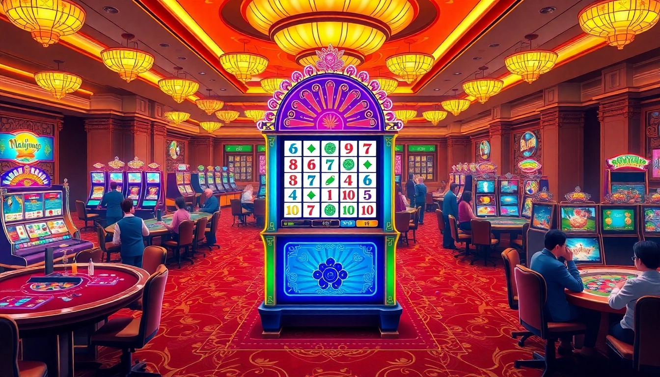 Experience thrilling gameplay with mahjong ways 2 in a lively casino setting, featuring vibrant slots and engaging players.