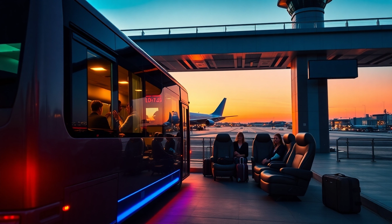 Airport transfer party bus offering luxurious travel to and from the airport.