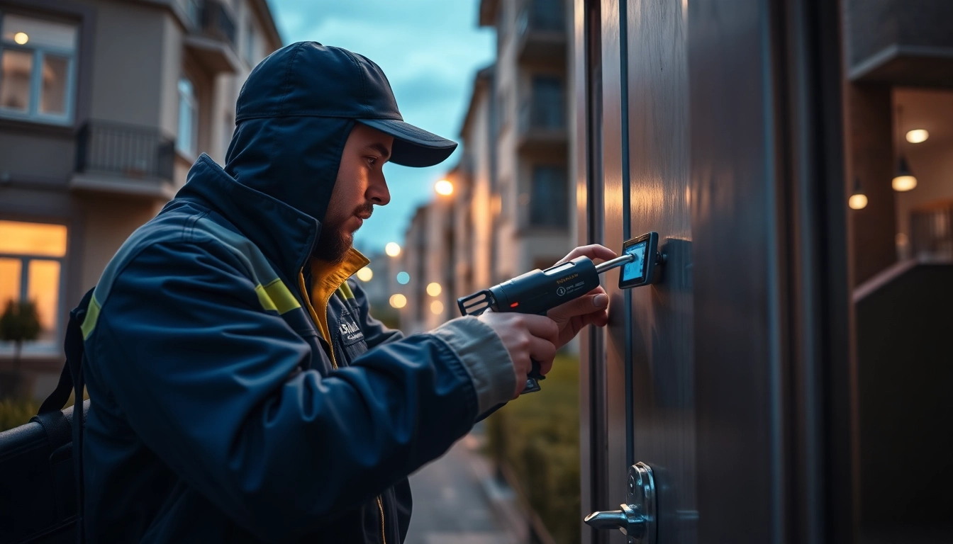 Experte des Schlüsseldienstes Speyer führt nachts eine schadensfreie Türöffnung durch.