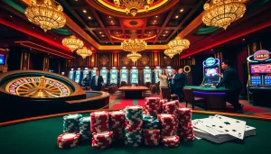 Exciting gaming action at LC 88 casino featuring roulette, poker, and vibrant slot machines.