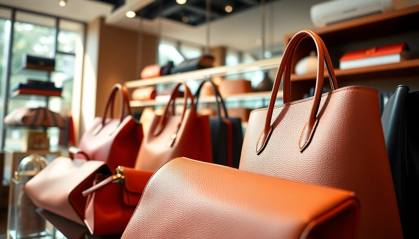 명품 이미테이션 가방이 매력적으로 진열된 고급 부티크 모습