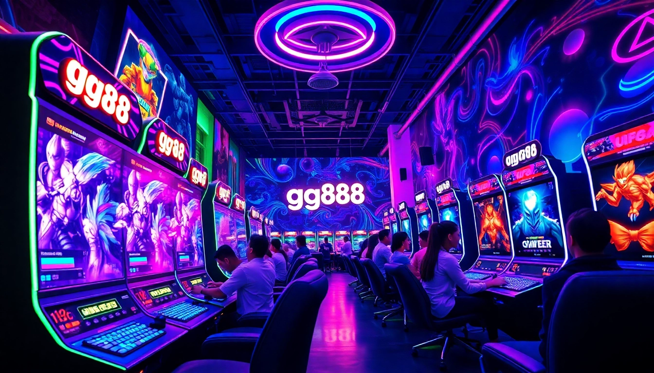 Engaging gaming atmosphere showcasing gg88 with vibrant neon colors and energetic players.