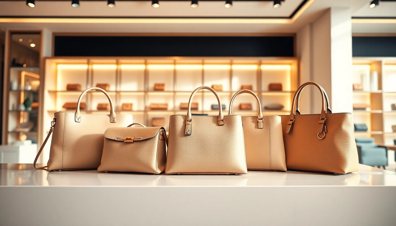 명품 이미테이션 가방을 세련되게 전시한 고급스러운 매장 이미지