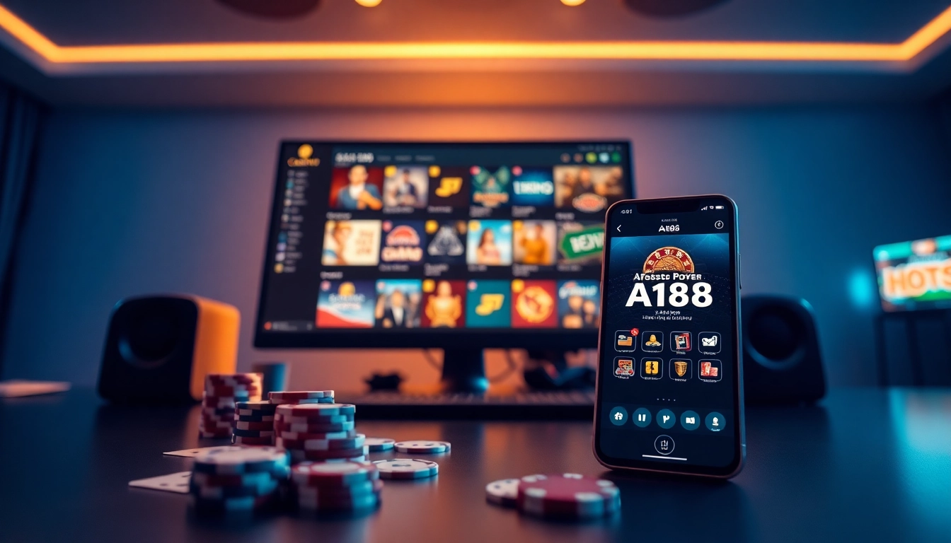 A188 online casino experience featuring a modern interface and mobile app in a luxurious setting.