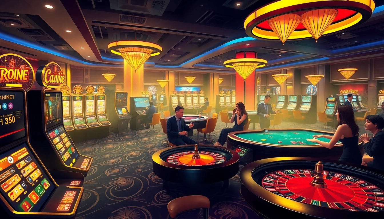 Exciting gaming experience at new88bet casino with vibrant tables and illuminated machines.