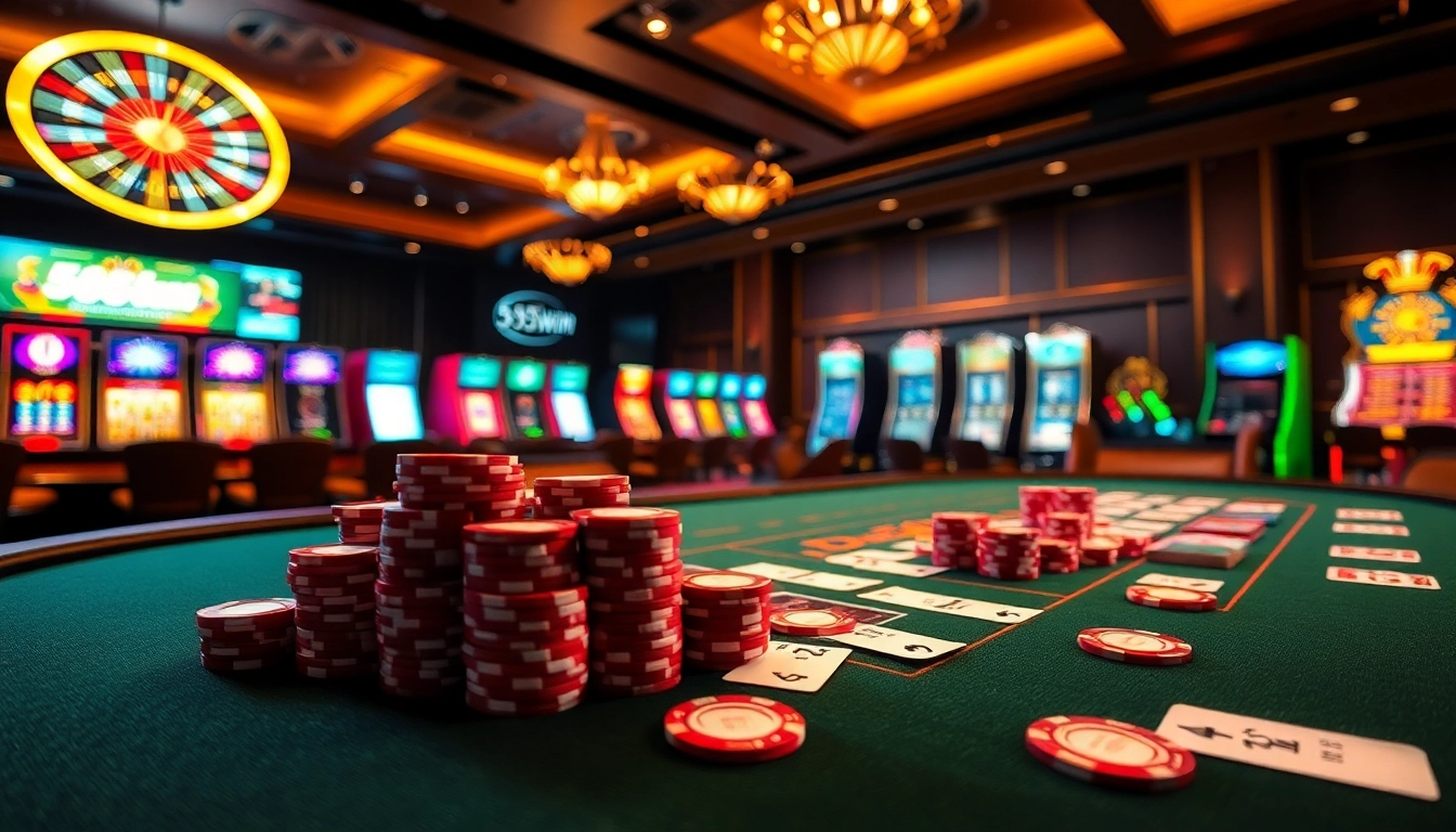 Gamblers enjoying high-stakes poker and roulette at 555win's luxurious online casino.